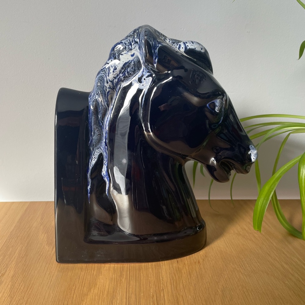 Vintage MCM Blue Mountain Pottery Horse Head Bookends Pair